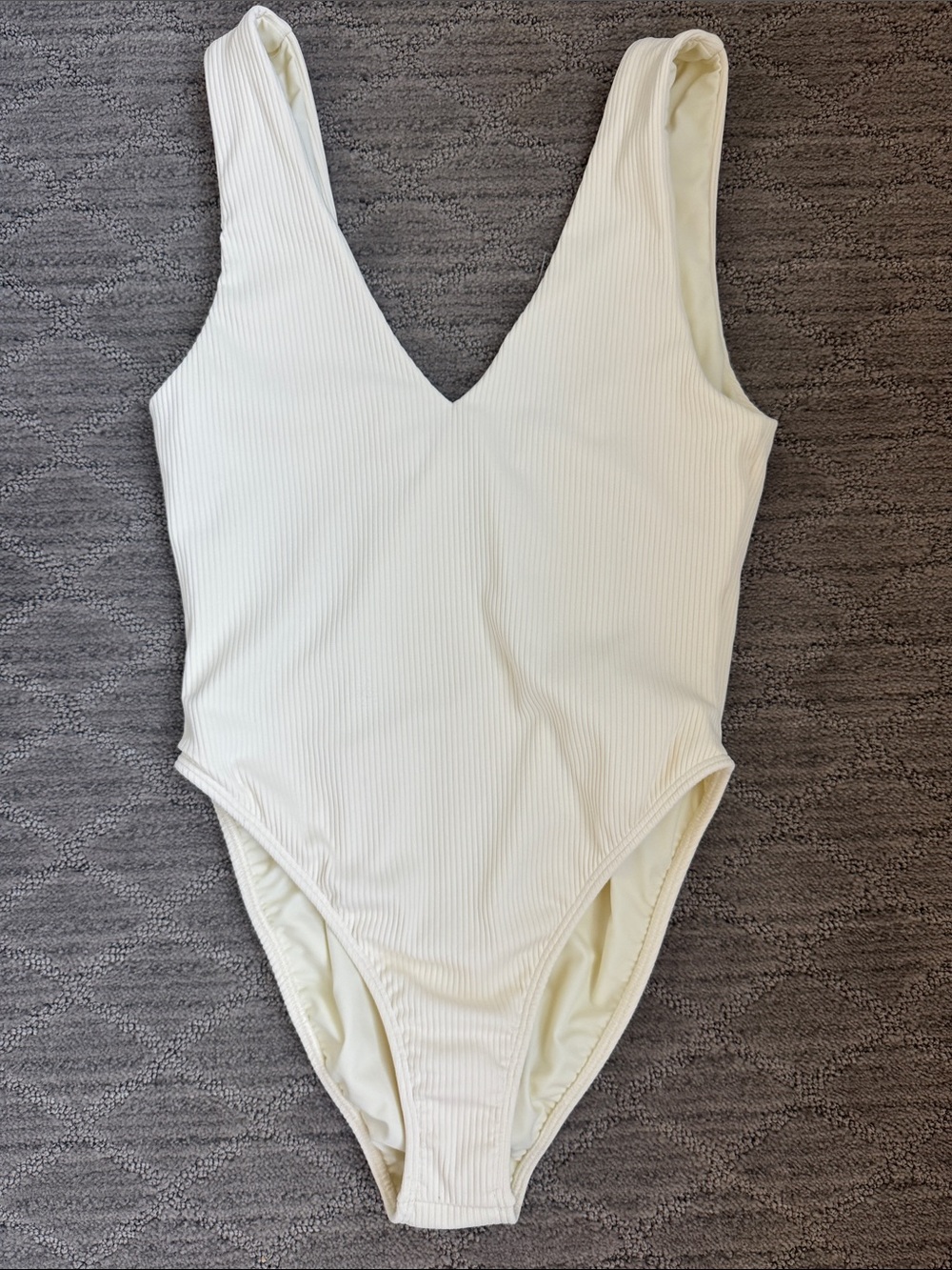 Montce Cream Ribbed Deep V One-Piece Swim